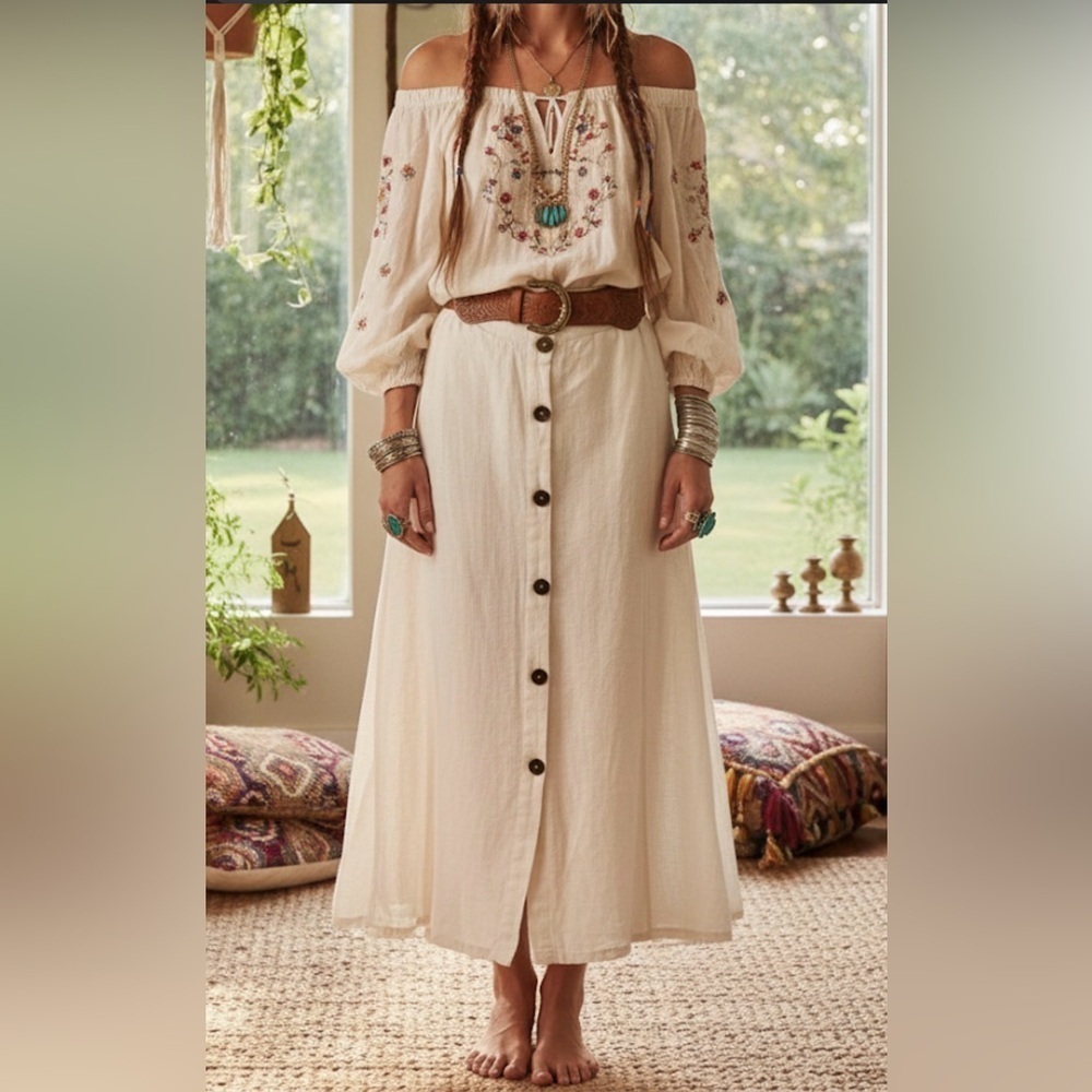 Nannette Keller 100% Linen skirt size 1X
Bohemain , wester , beach day etc
